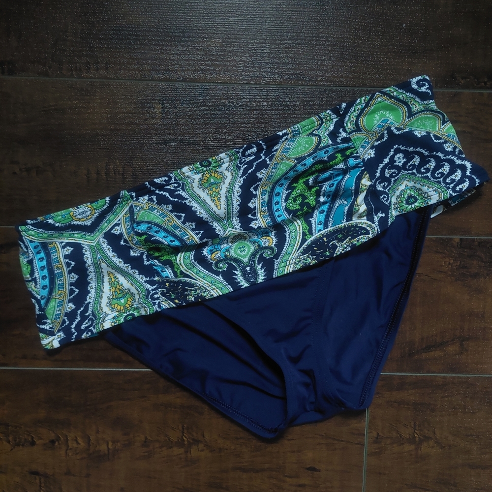 Tommy Bahama Taj Paisley Foldover Bikini Bottoms Navy Green Paisley Size Small